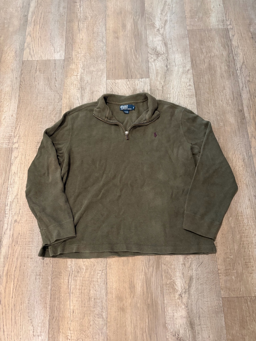 Polo by Ralph Lauren Green Quarter-Zip Sweater with Brown Logo. Size XL Preppy
